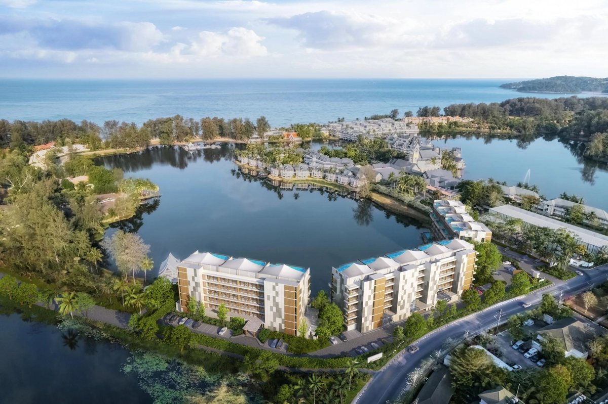 Angsana Oceanview Residences — aerial view of the three residence buildings